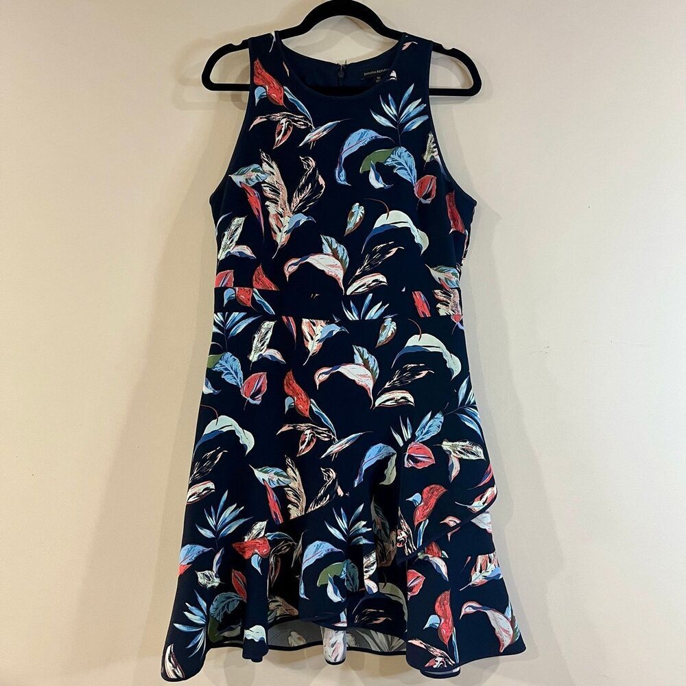 Banana Republic Floral Ruffle Wrap Racerback Dress Navy size 10 - Picture 2 of 7